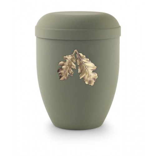 Biodegradable Cremation Ashes Urn (Olive Green with Gold Leaves Motif) 